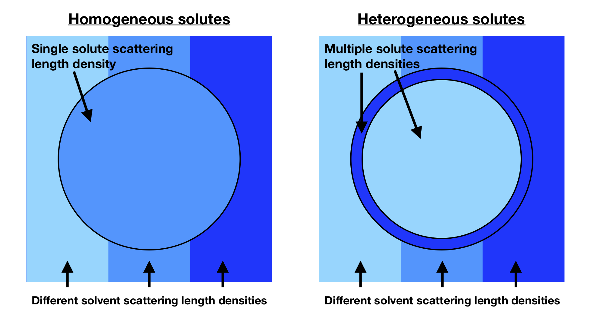 Contrast schematic for homogenous and heterogeneous solutes