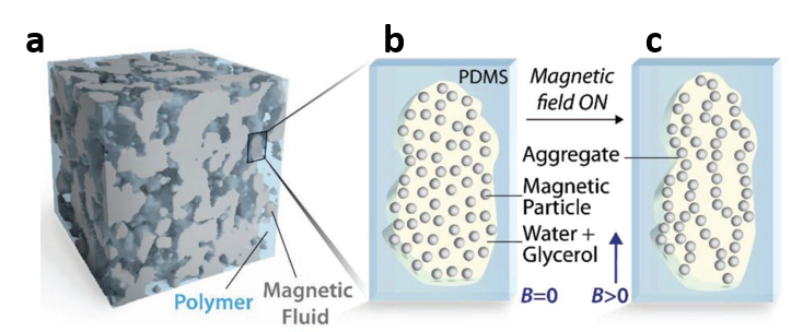 3D visualization of the material and 2D slices of that visualization with and without magnetic field