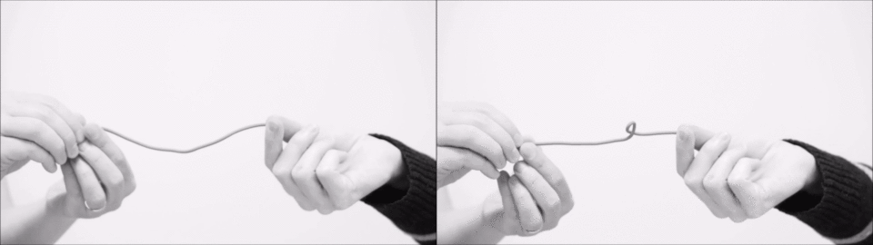 An elastic fiber is twisted into a plectoneme. It looks like a double-helix.